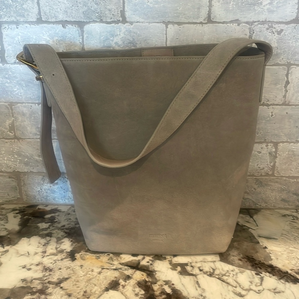 Beautiful gray suede, Margot bucket tote